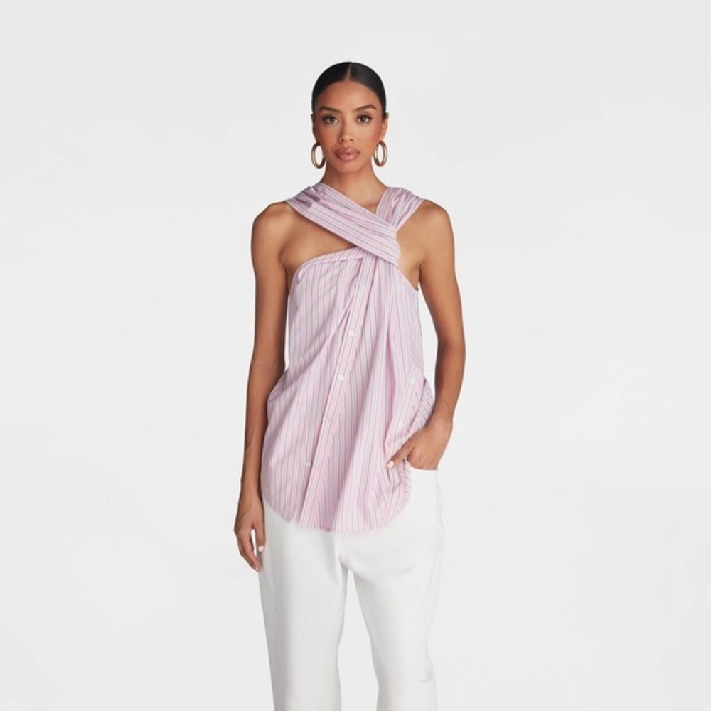 KBB by KAHLANA x Target S Small The Twist Neck Shirt Pink Striped Sleeveless Top